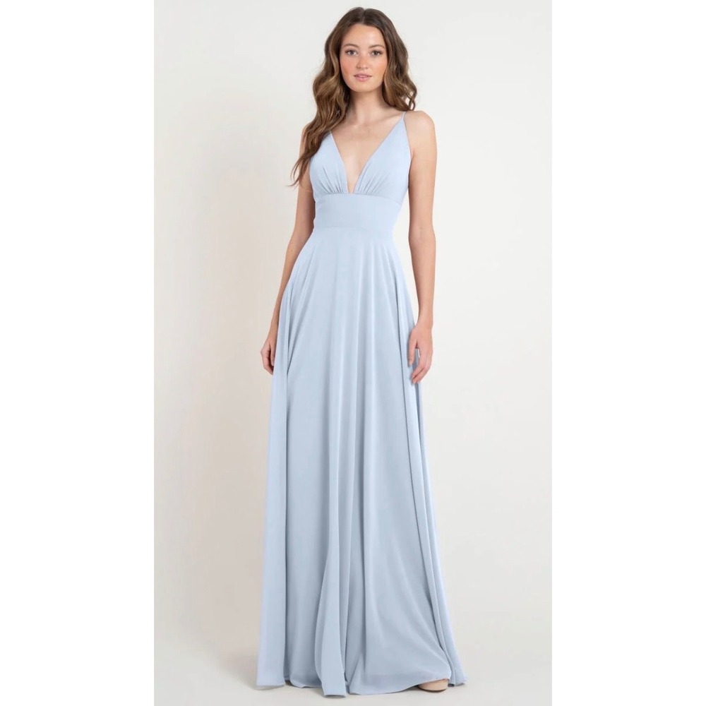 Jenny Yoo Brady Dress Whisper Blue Luxe Chiffon Size 16 NWT Bridesmaid Maxi Gown